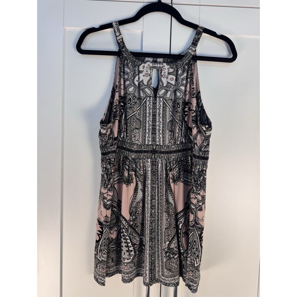 INC International Concepts Paisley Sleeveless Blouse Women L Boho Stretch Top